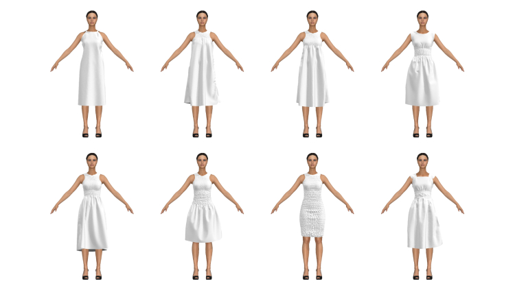 Eight models wearing white dresses